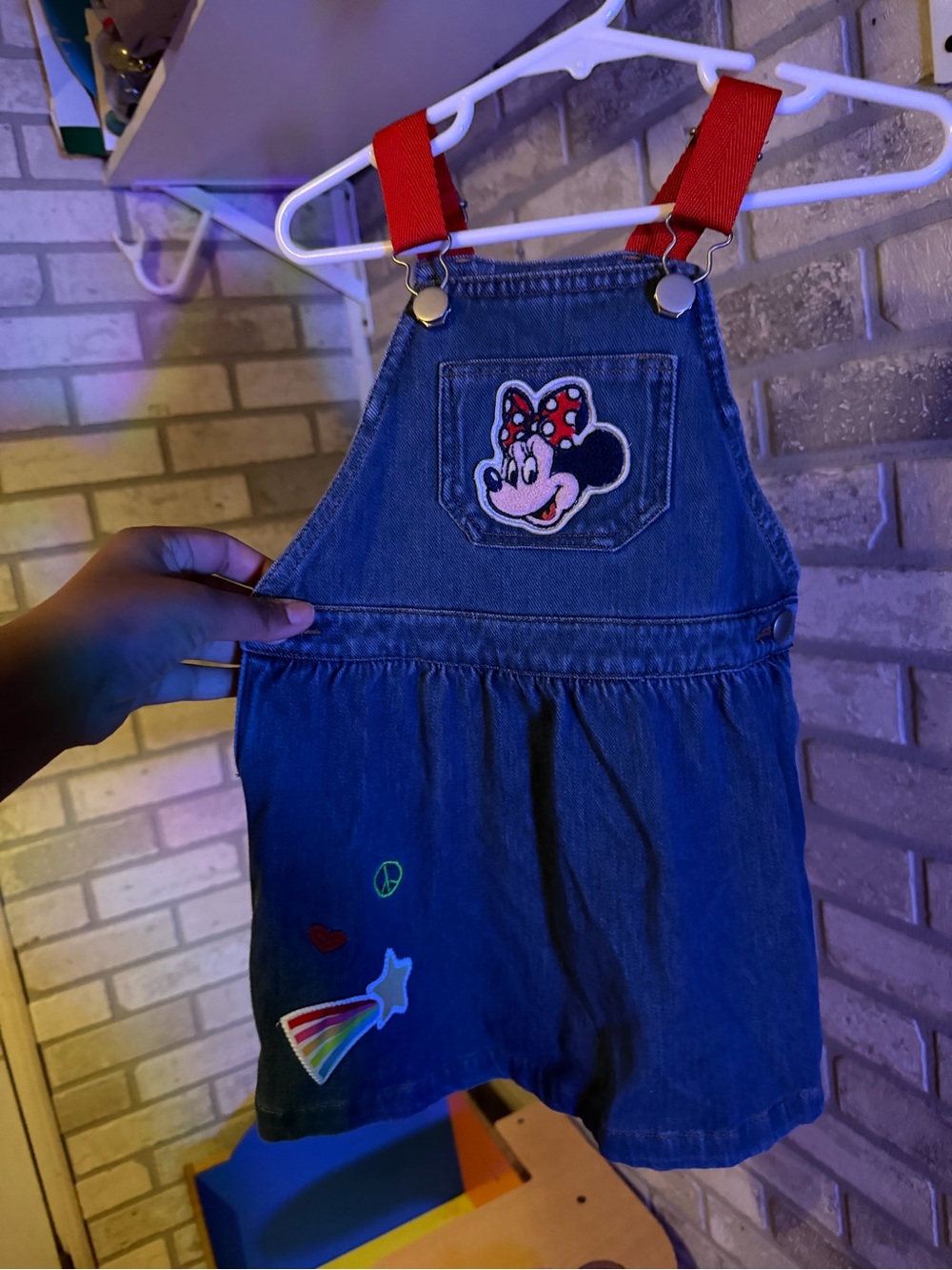 Little Sleepies Denim Minnie Overalls with Red Straps
